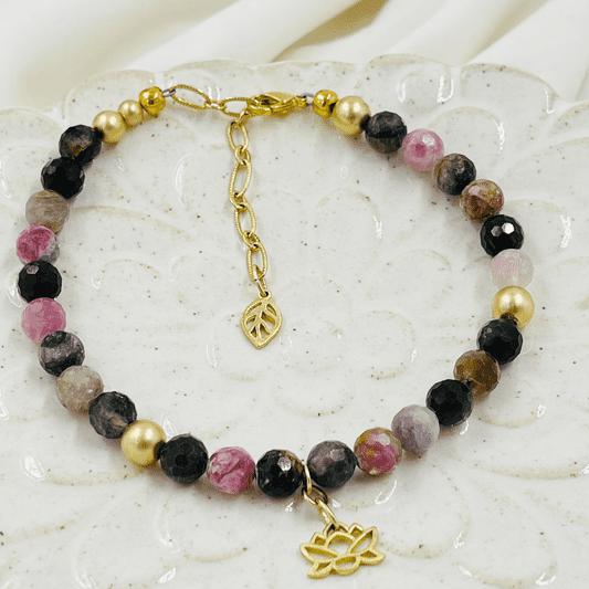 Layla Elegant Gemstone Bracelet with Rainbow Tourmaline and 14K Gold Accents-Bracelet-Carabella By Cheryl