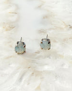 Capri coordinating Austrian crystal stud earrings handcrafted in Canada with soft luminous sparkle and refined silver settings