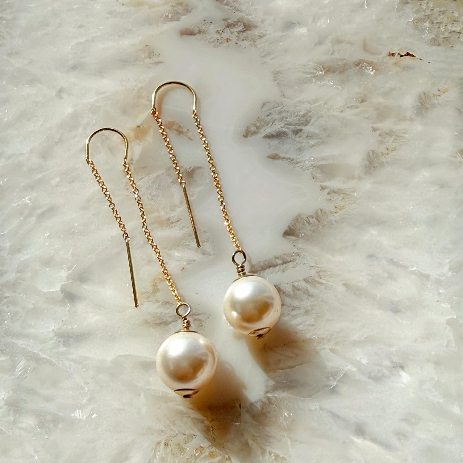 Emma Pearl Threader Earrings – Elegant and Modern Design for Timeless Style-Earrings-Carabella By Cheryl