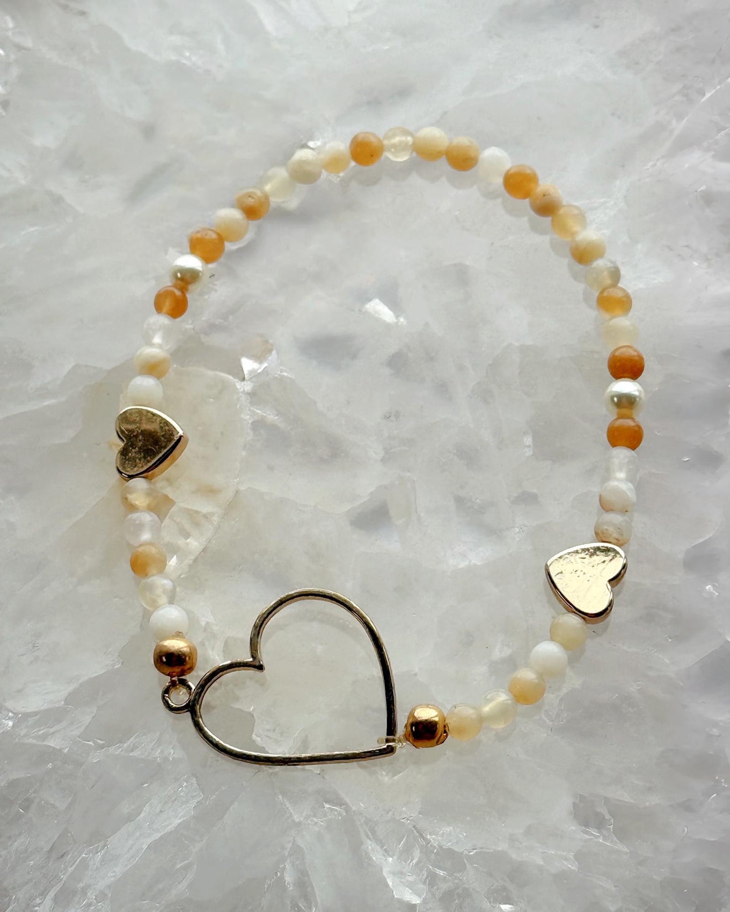Harlow Gold Stretch Bracelet: Honey Opal & Pearls-Bracelet-Carabella By Cheryl