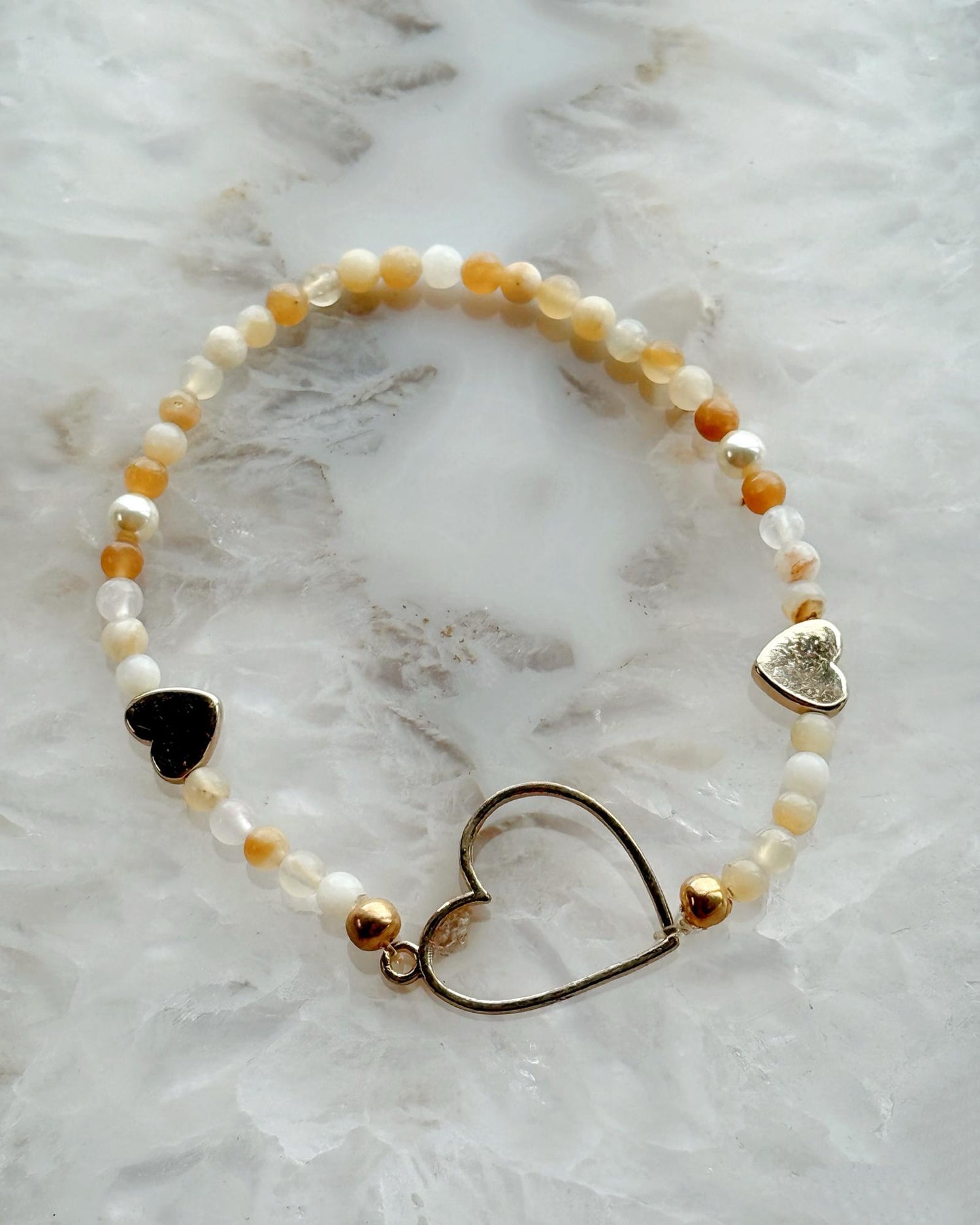 Harlow Gold Stretch Bracelet: Honey Opal & Pearls-Bracelet-Carabella By Cheryl