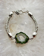 Ava Bracelet – Handwoven Fine Silver with Agate Druzy Focal - Carabella By Cheryl
