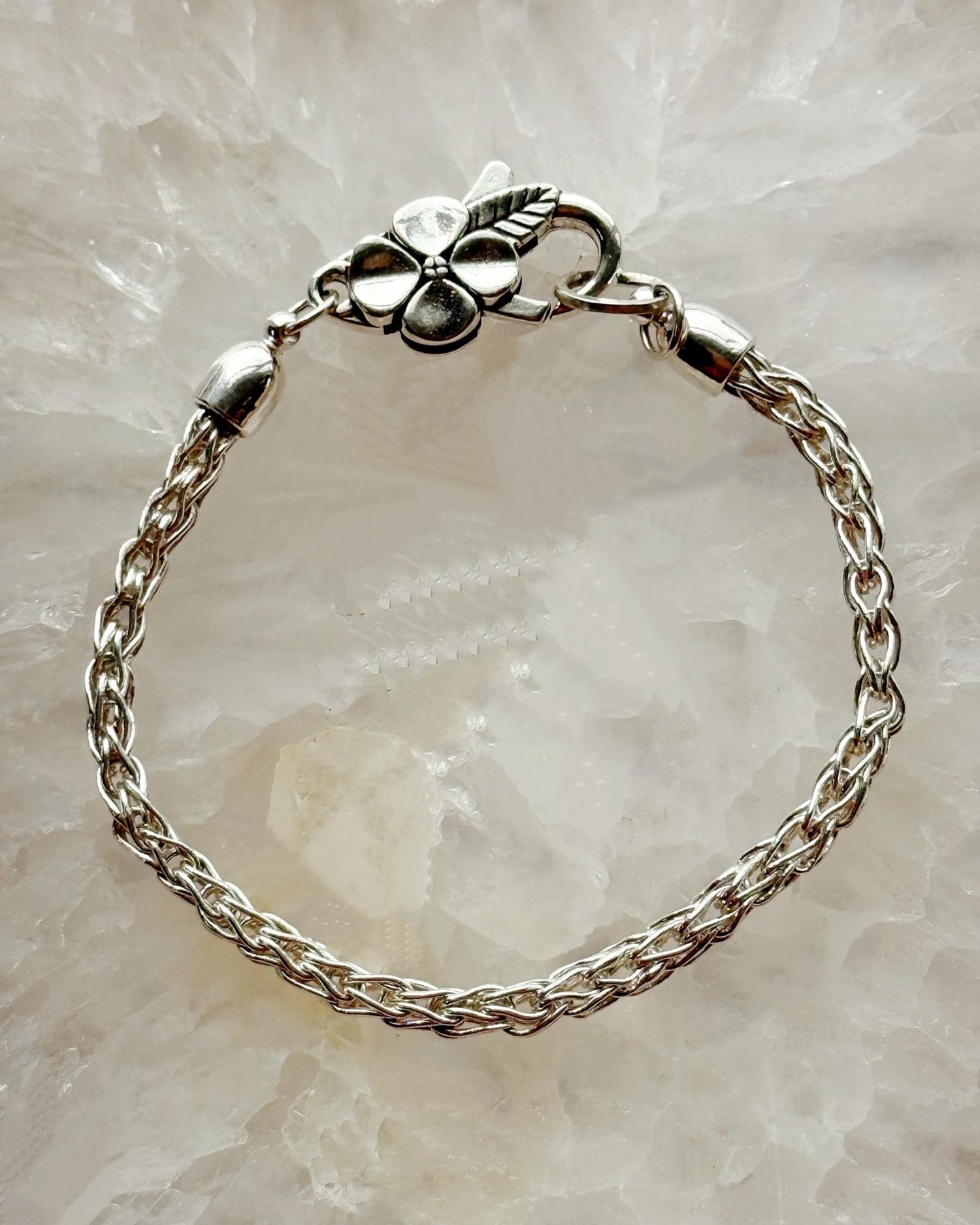 Gemma Fine Silver Bracelet with Apple Blossom Clasp - Carabella By Cheryl