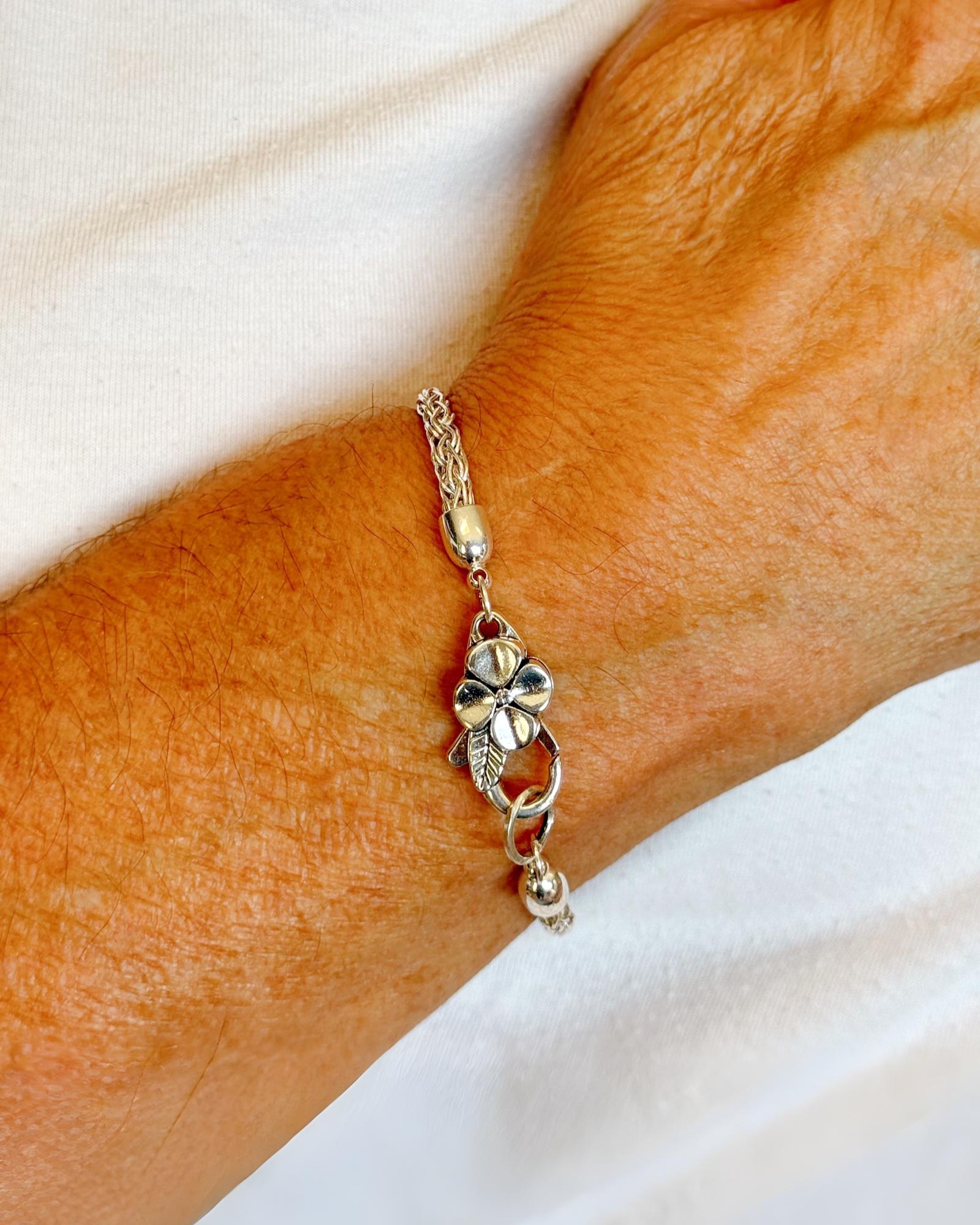 Gemma Fine Silver Bracelet with Apple Blossom Clasp - Carabella By Cheryl