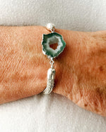 Ava Bracelet – Handwoven Fine Silver with Agate Druzy Focal - Carabella By Cheryl