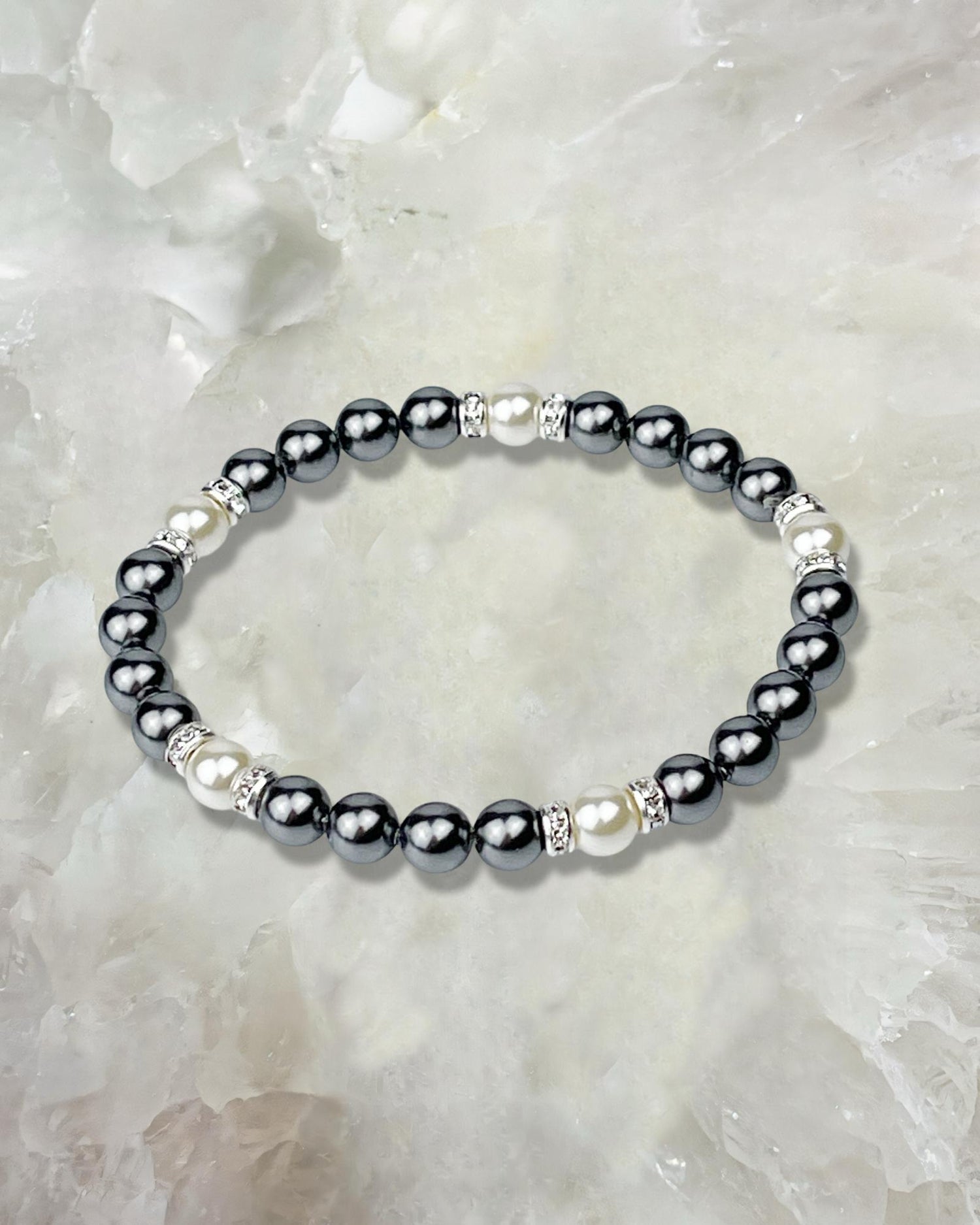 Jan Black Pearl Bracelet: Opulent Black Pearl & Crystal Stretch Bracelet-Bracelet-Carabella By Cheryl