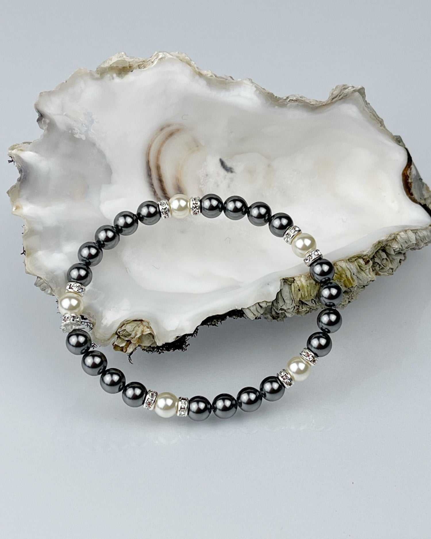 Jan Black Pearl Bracelet: Opulent Black Pearl & Crystal Stretch Bracelet-Bracelet-Carabella By Cheryl