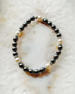 Jan Black Pearl Bracelet: Opulent Black Pearl & Crystal Stretch Bracelet-Bracelet-Carabella By Cheryl