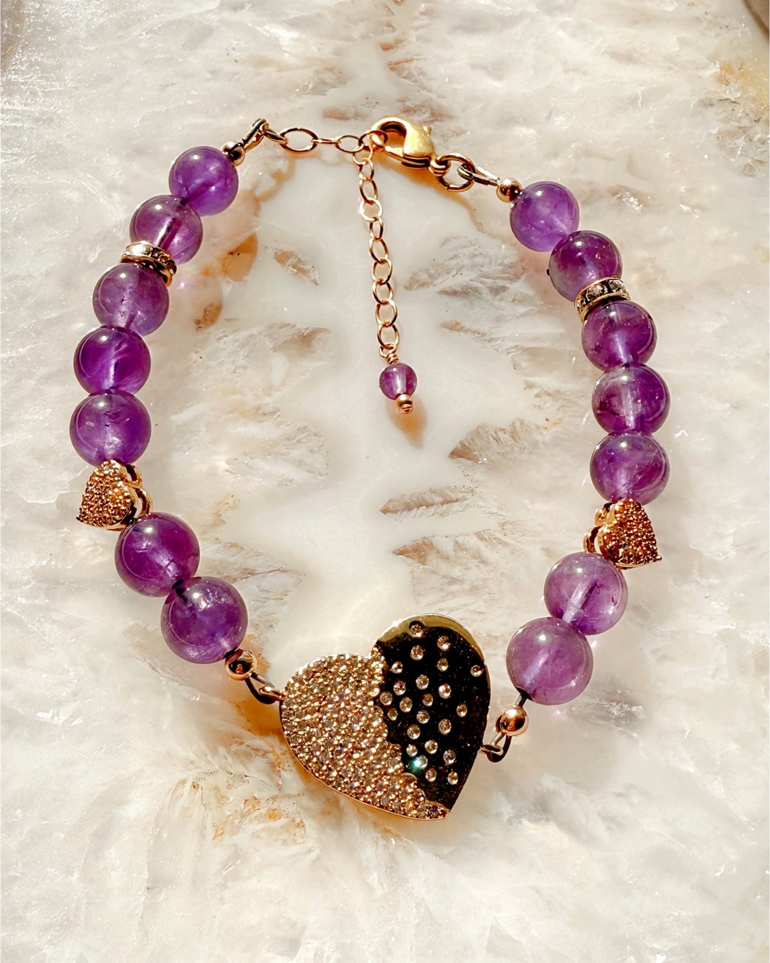 Kalei Amethyst Gemstone Bracelet – Elegance with 14k Gold and Crystals-Bracelet-Carabella By Cheryl