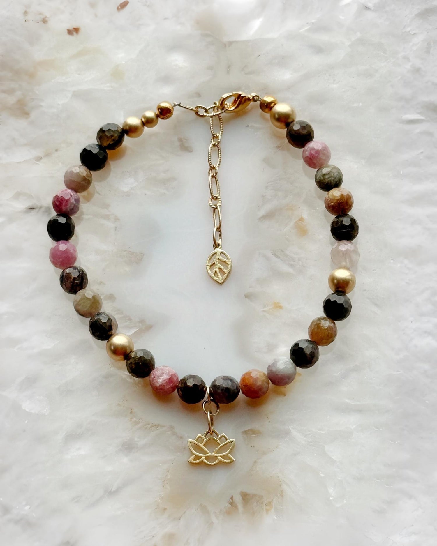 Layla Elegant Gemstone Bracelet with Rainbow Tourmaline and 14K Gold Accents-Bracelet-Carabella By Cheryl