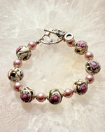 Peony Murano Glass Bracelet – Unique Designer Bracelet with European Crystal Pearls-Bracelet-Carabella By Cheryl
