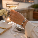 Calla Swarovski® Crystal Pearl bracelet paired with Emma Pearl Threader Earrings in sterling silver for an elegant coordinated look.
