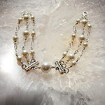 Calla Triple Pearl Bracelet featuring Austrian crystal pearls and sterling silver accents, handcrafted in Canada