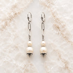 Callie freshwater pearl earrings with 7 mm and 10 mm pearls, silver paperclip chain and fleur-de-lis leverbacks