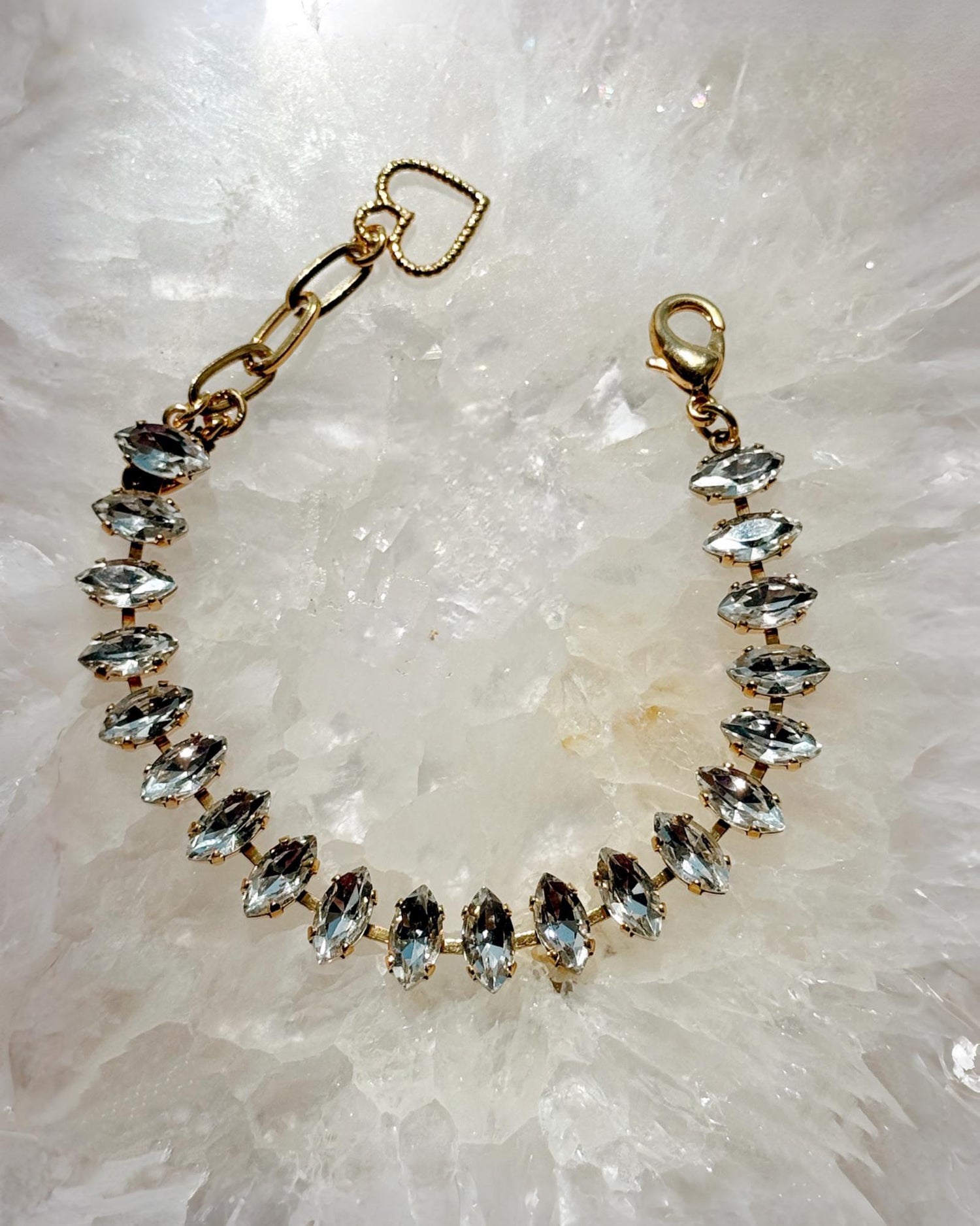 Capri tennis bracelet featuring marquise-cut crystal stones set in gold, a refined luxury bracelet designed for elegant everyday and special occasions.