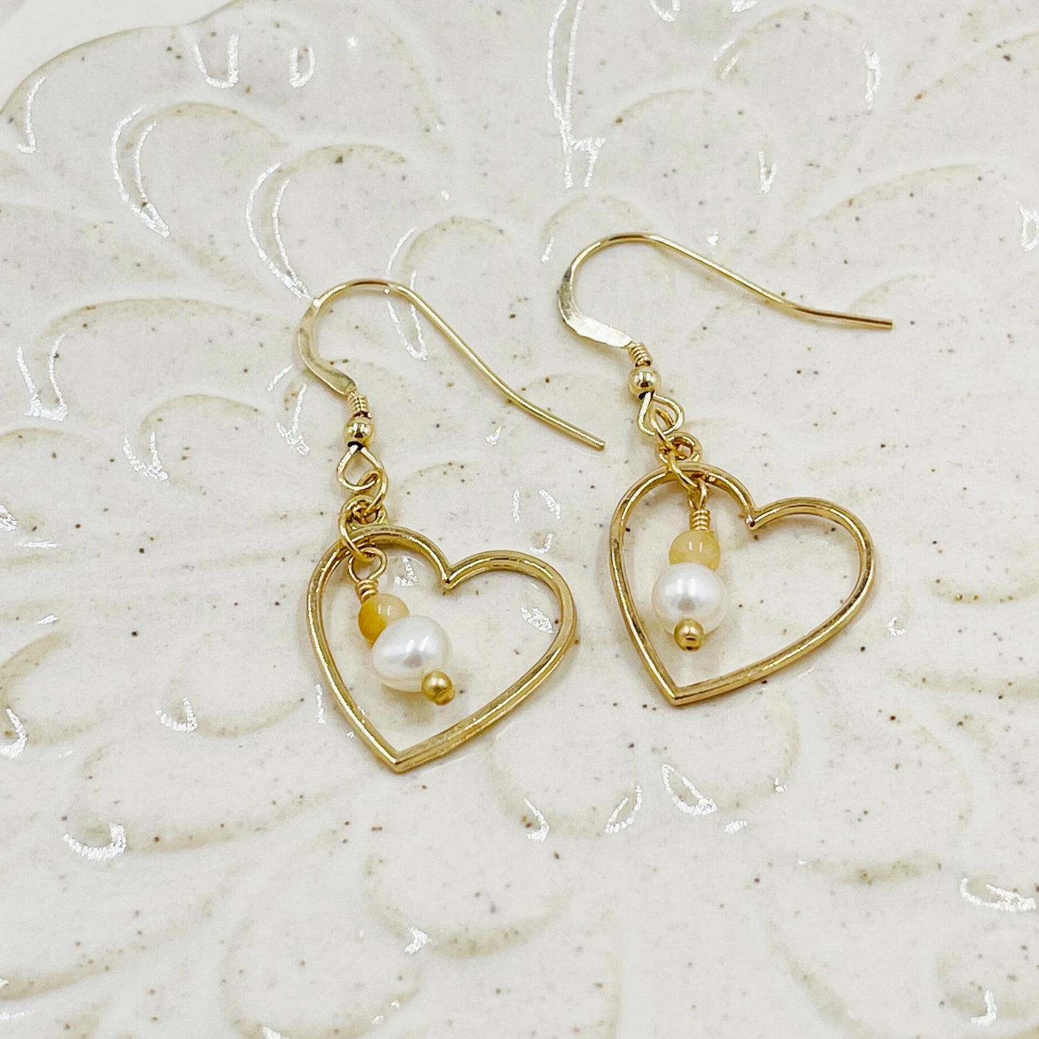 Harlow Gold & Pearl Earrings with Honey Opal Gemstone-Earrings-Carabella By Cheryl
