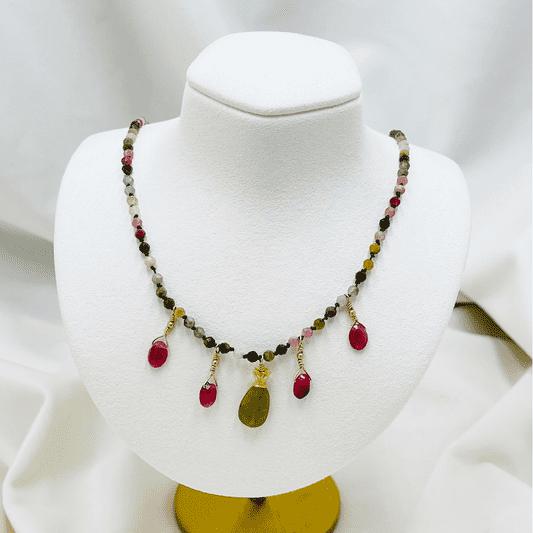 Layla Elegant Gemstone Necklace with Tourmaline, Ruby & Jade-Neckace-Carabella By Cheryl